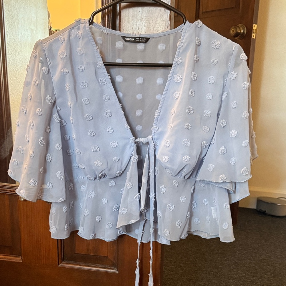 SHEIN Light Blue Floral Blouse